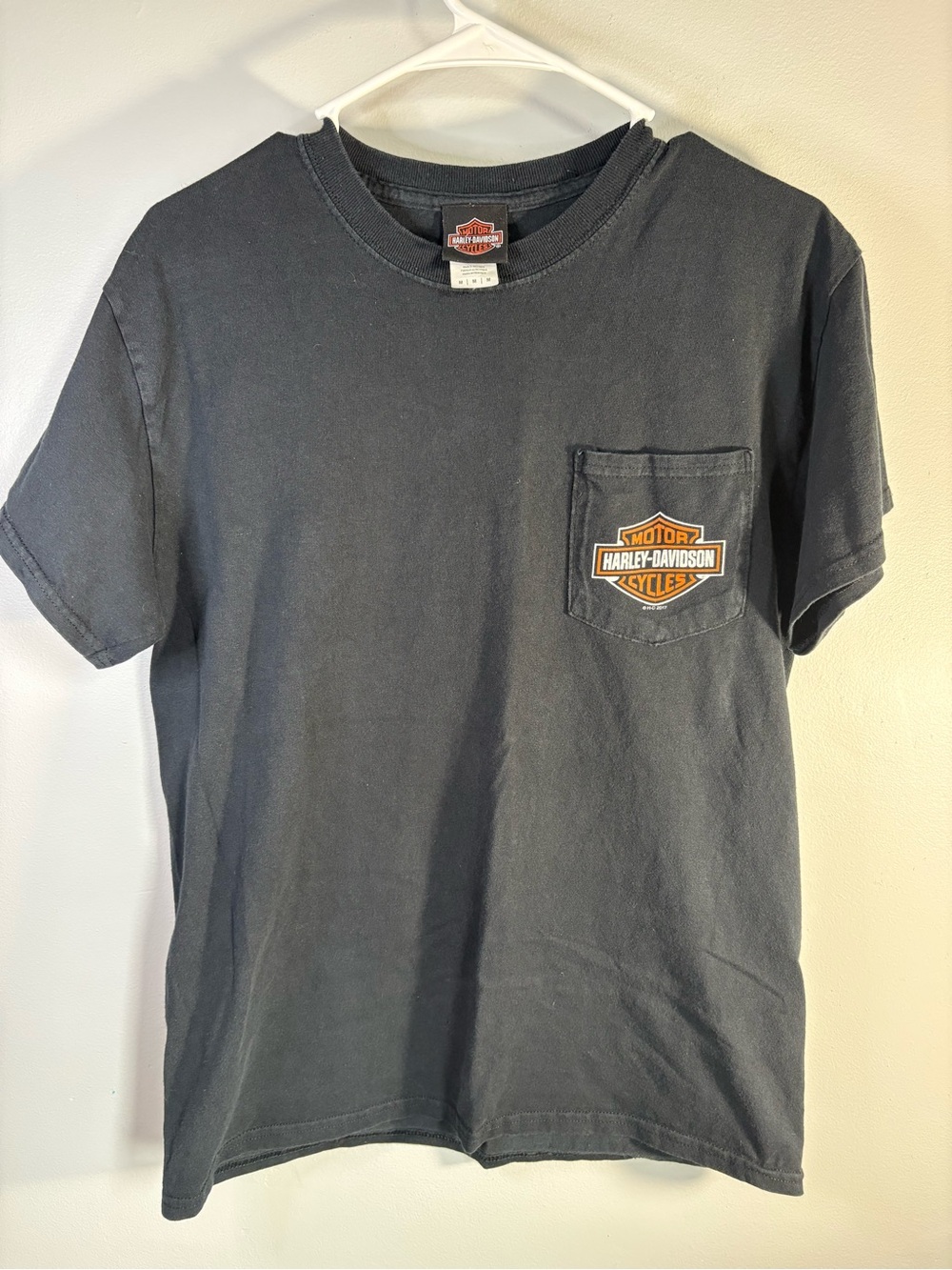 Harley-Davidson Black Short-Sleeve Pocket Tee with Orange Logo
